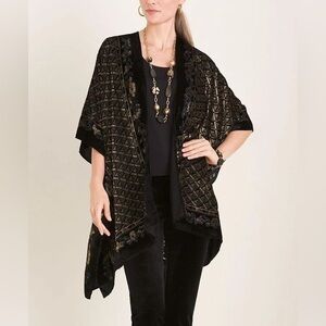 Chicos Velour Geometric-Print Ruana poncho/ Wrap/ shawl ( One Size ) ladies